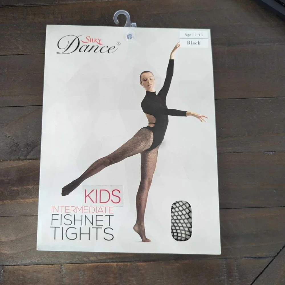 NWT Silky Dance Kids Black Fishnet Tights Age 11-13